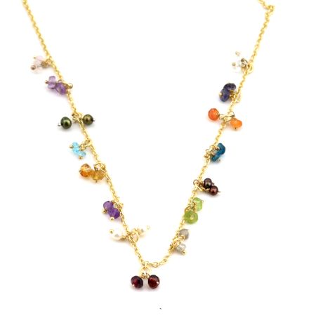 Natural Gemstone beaded necklace, Multi gemstone necklace, Brass with 22k gold plated necklace